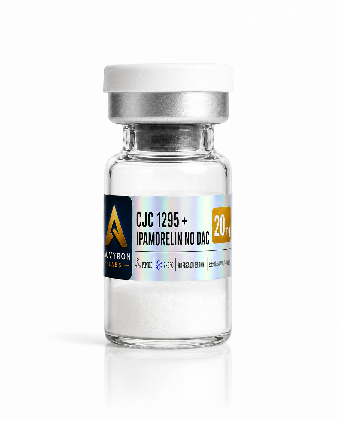 Supplied AUVYRON vial photograph: CJC-1295 (no DAC) + Ipamorelin 20 mg total